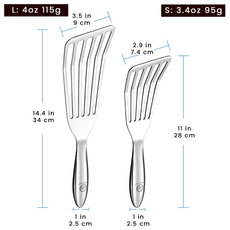 Gourmet Easy Fish Spatula Stainless Steel Combo, 1 Large Fish Turner Spatula + 1 Small Griddle Spatula, Metal Spatula for Kitchen Use, Slotted Spatulas, Frying Spatula with Thin Edge Ideal for Turning & Flipping - Image 5