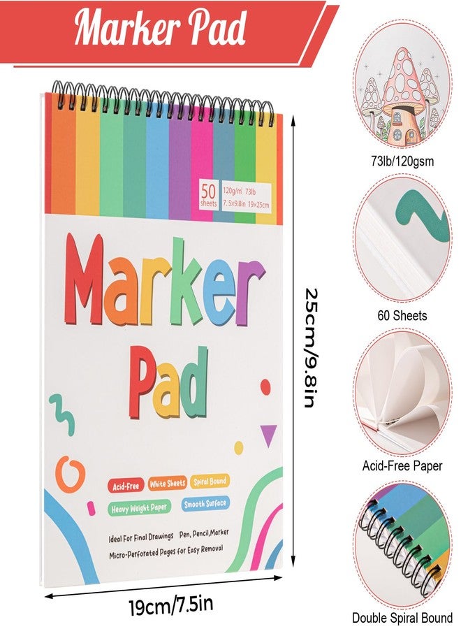 Prudiut 50 Sheets Marker Paper Pad, 7.5×9.8 Inch Bleedproof Art Sketch Pad, 73lb/120gsm Drawing Paper Spiral Sketch Book, Alcohol Marker Paper Painting Coloring Paper for Beginners, Artists, Gift, Christmas - Image 2