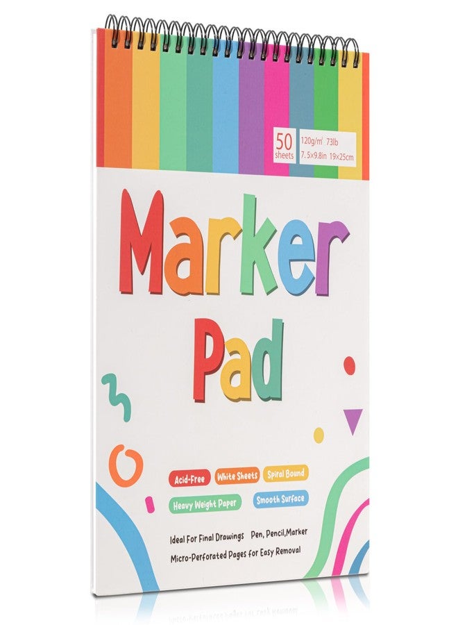 Prudiut 50 Sheets Marker Paper Pad, 7.5×9.8 Inch Bleedproof Art Sketch Pad, 73lb/120gsm Drawing Paper Spiral Sketch Book, Alcohol Marker Paper Painting Coloring Paper for Beginners, Artists, Gift, Christmas - Image 1
