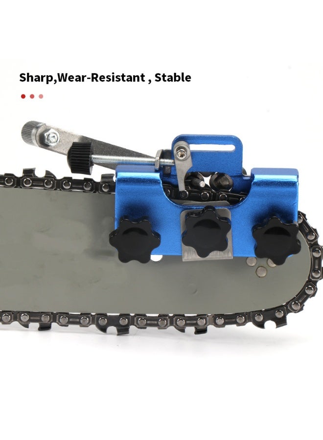 Portable Hand-Crank Chain Sharpener - Blue (3 Grinding Heads) - Stainless Steel & Alloy Material, Cross-Border New Chain Grinding Tool for Home Use - Image 2