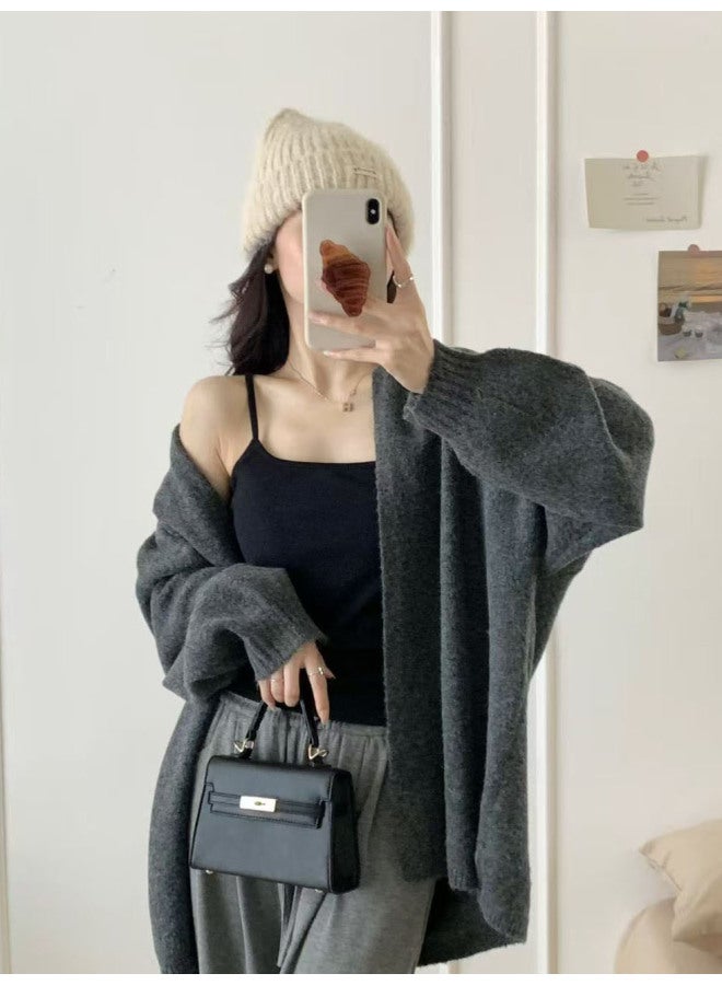 Leyuan Autumn Winter New Solid Color Mid-length Loose Oversized Lazy Style Women's Sweater Knitted Cardigan Coat - Image 5