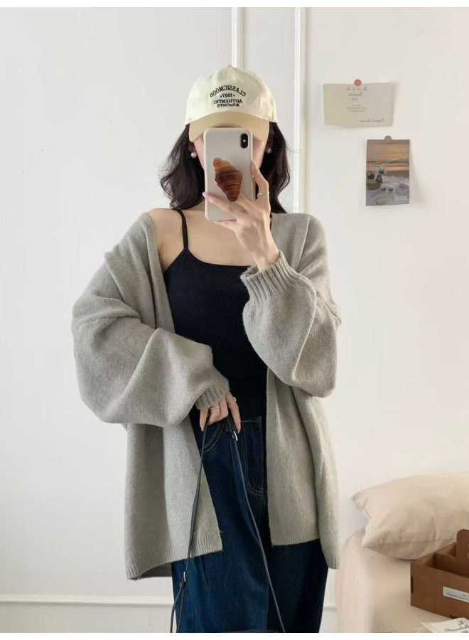 Leyuan Autumn Winter New Solid Color Mid-length Loose Oversized Lazy Style Women's Sweater Knitted Cardigan Coat - Image 4