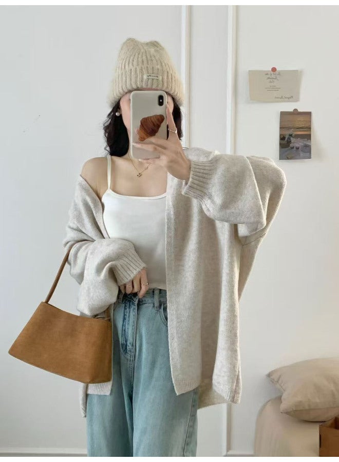 Leyuan Autumn Winter New Solid Color Mid-length Loose Oversized Lazy Style Women's Sweater Knitted Cardigan Coat - Image 2