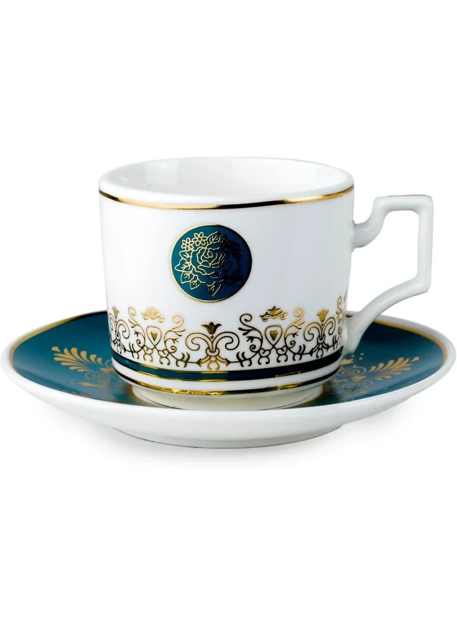 كويزين أرت طقم أكواب قهوة خزف بورسلين أبيض وأزرق  قطع  سي سي