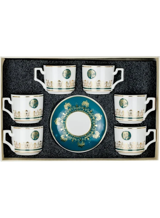 Shallow Shallow Porcelain Ceramic 6-Piece 93Cc Coffee Cup Set In White And Blue