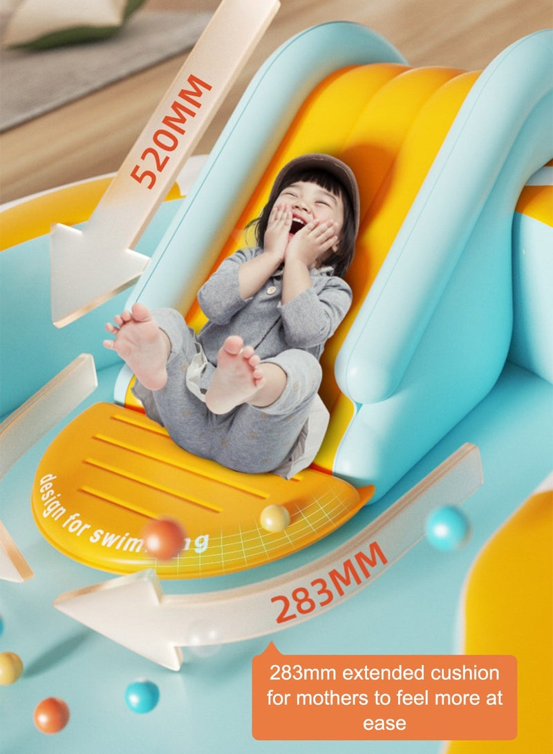 ما بيبي حمام سباحة خارجي قابل للطي بطول 2.1 متر، مركز لعب للأطفال قابل للنفخ مع شريحة ظل قابلة للفصل للأطفال، حفرة كروية للاستخدام الداخلي، جهاز نفخ لاسلكي - Image 4