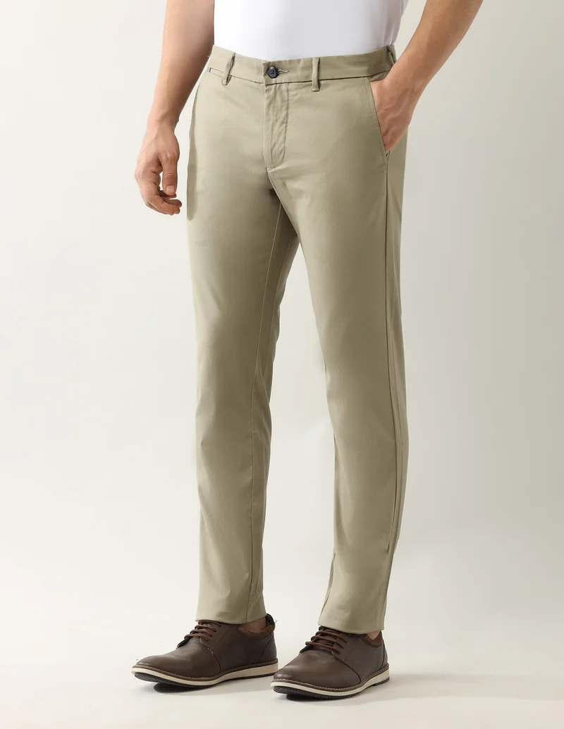 Arrow Dark Khaki Mid Rise Slim Fit Trousers for Men | Best Price UAE