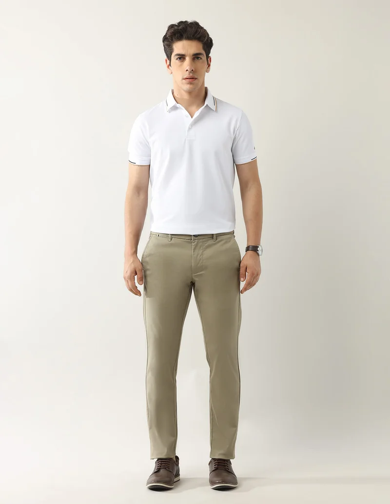 Arrow Dark Khaki Mid Rise Slim Fit Trousers for Men | Best Price UAE
