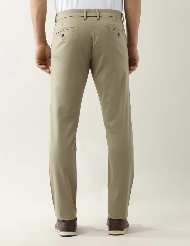 Arrow Dark Khaki Mid Rise Slim Fit Trousers for Men | Best Price UAE