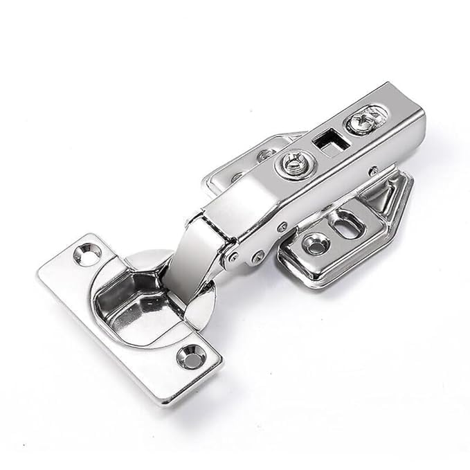 EDBIRET Stainless Steel 304 Grade Anti Rust Full Overlay 0 Crank Hydraulic Soft Close Auto Hinges for CabinetsCupboards 4 Hole Mounting Plate Pack of 2 - Image 1