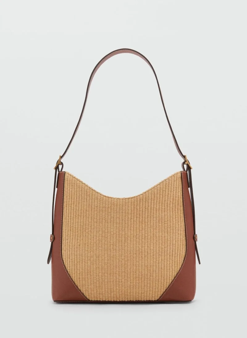 MANGO Contrast Canvas Shoulder Bag