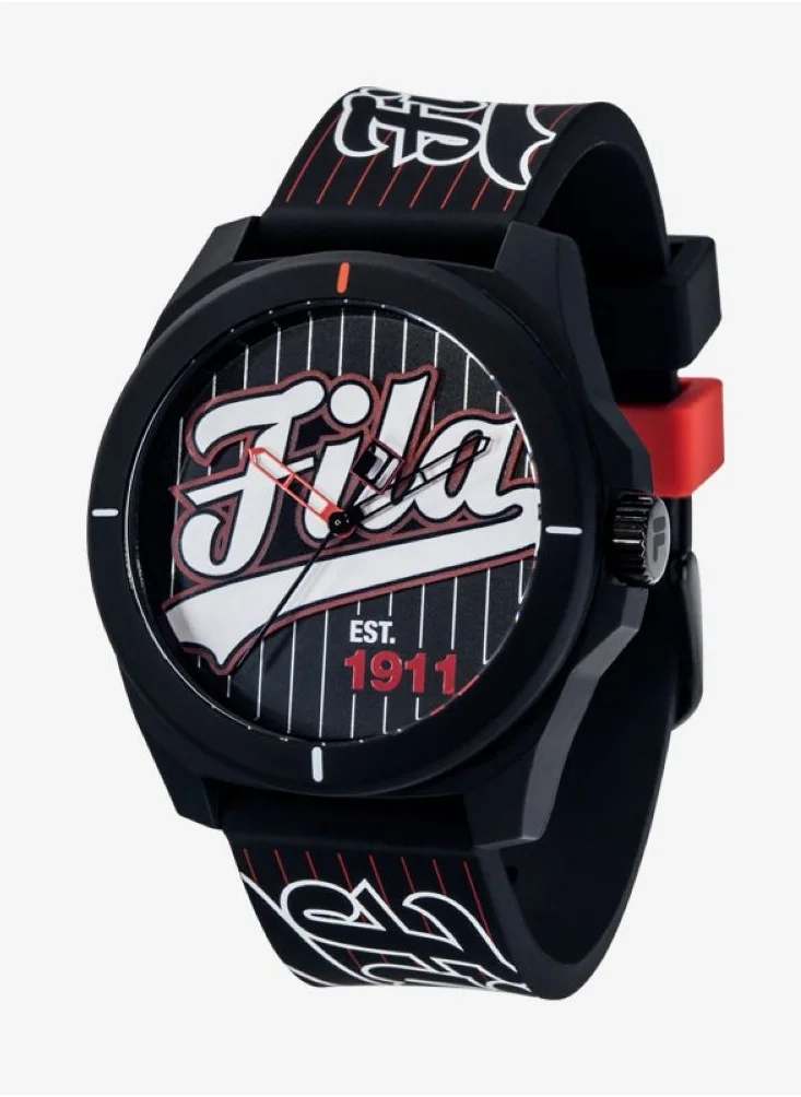 FILA Fila Style Unisex Analog Watch Black Silicone Strap, 38-326-011, size 43mm