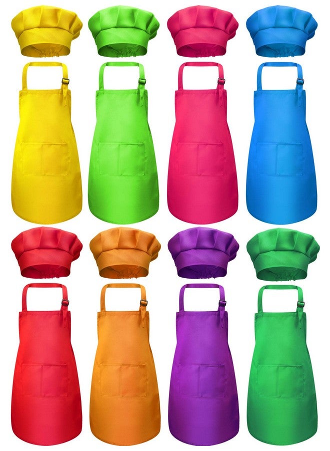 Satinior 8 Set Kids Apron And Chef Hat Set Kids Apron With 2 Pockets Adjustable For Boys Girl'S Cooking Baking Painting - Image 2