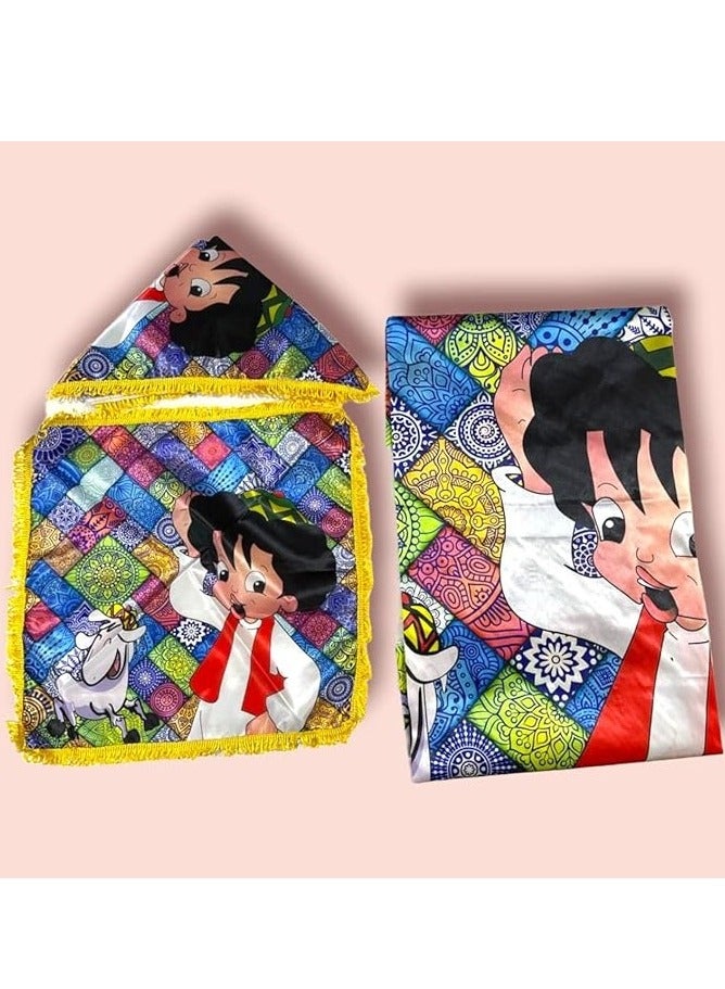 مفرش رمضان قماش ستان مقاس 95*100 + 2 مفرش صغير مقاس 40*45 - اشكال متنوعه - لديكور رمضان