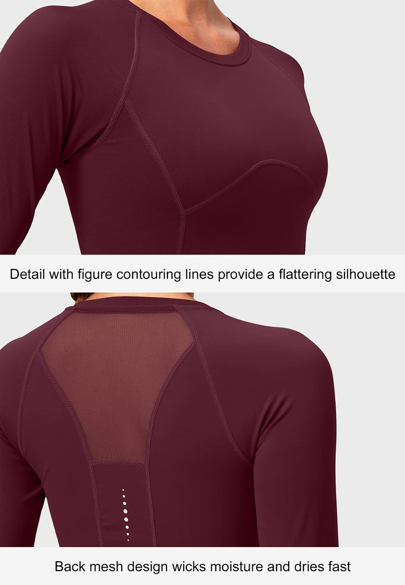 SANTINY Women's Long Sleeve Crop Workout Tops Slim Fit Gym Yoga Running Shirts for Women(Wine_L) - Image 3