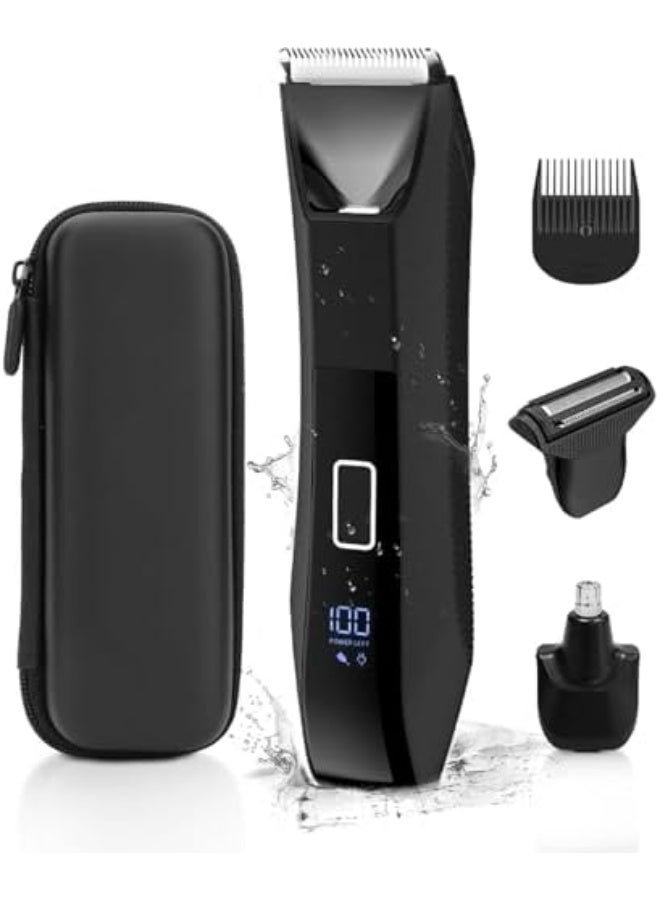 3-in-1 Men’s Body Hair Trimmer - Waterproof Nose Hair Trimmer with Foil Shaver, LED Display, Travel Lock - Lightweight Wet/Dry Grooming Kit for Men - Image 1
