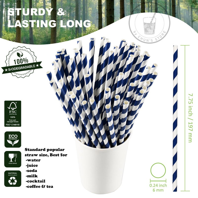 chunspak Biodegradable Paper Drinking Straws Bulk - Navy Blue  1000 Counts - 7.75 Inches  0.24'' Diameter - Image 2