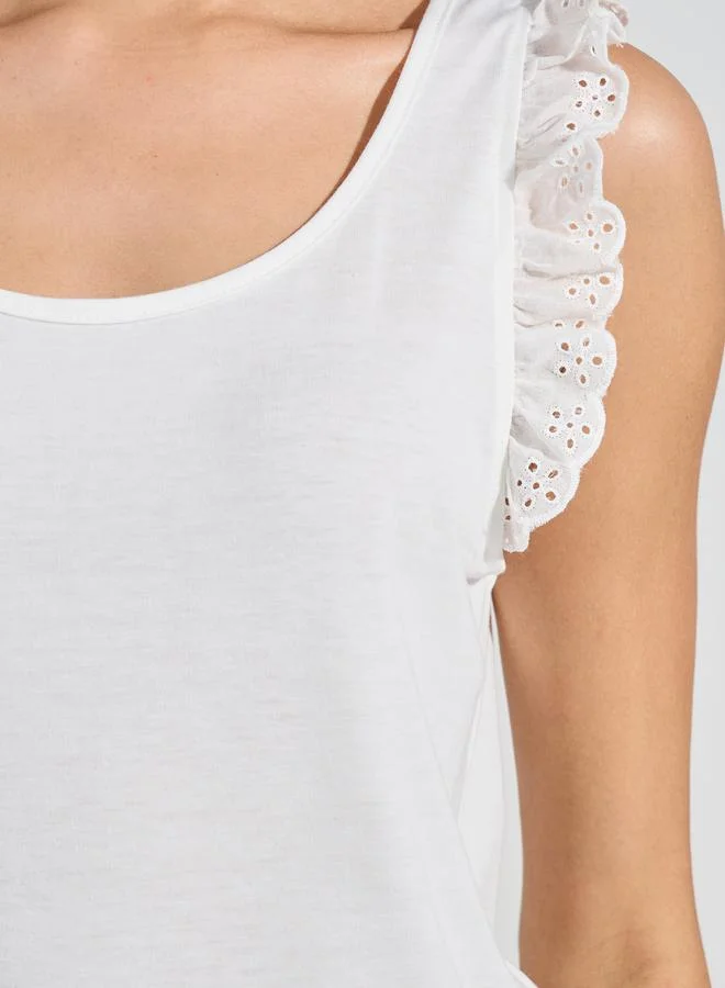ستايلي Schiffli Trim Solid Vest & Shell Print Pyjama Set