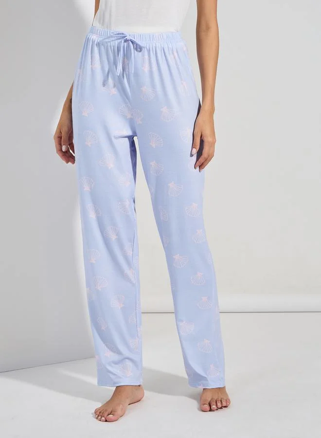 ستايلي Schiffli Trim Solid Vest & Shell Print Pyjama Set