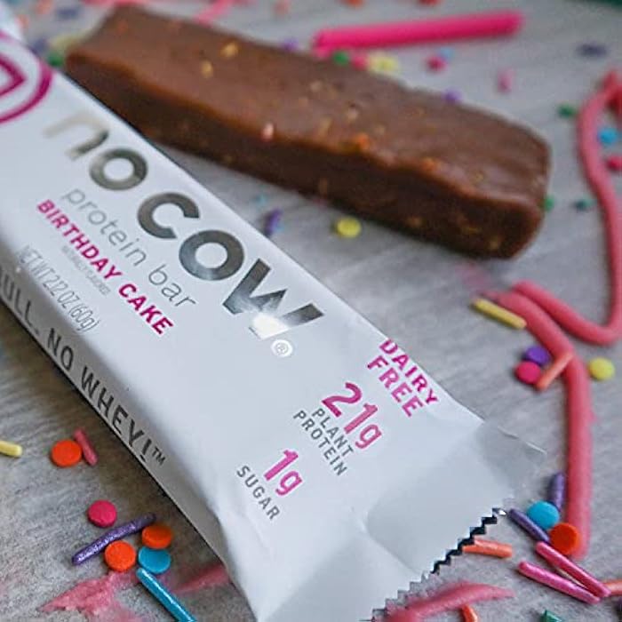 No Cow High Protein Bars, Birthday Cake, 21g Plant Based Vegan Protein, Keto Friendly, Low Sugar, Low Carb, Low Calorie, Gluten Free, Naturally Sweetened, Dairy Free, Non GMO, Kosher, 4 Pack - Image 5