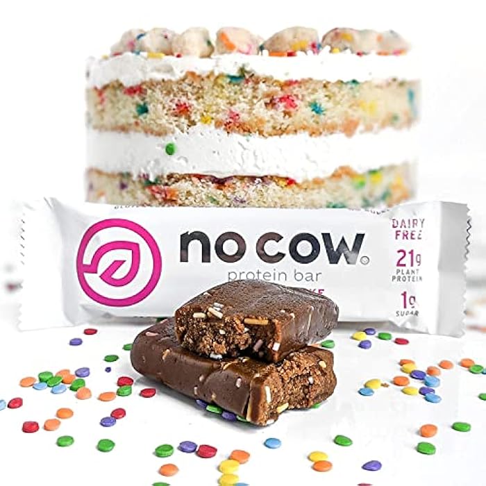 No Cow High Protein Bars, Birthday Cake, 21g Plant Based Vegan Protein, Keto Friendly, Low Sugar, Low Carb, Low Calorie, Gluten Free, Naturally Sweetened, Dairy Free, Non GMO, Kosher, 4 Pack - Image 4