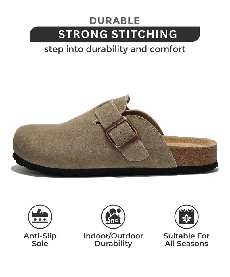 Project Cloud Genuine Leather Footbed Clogs for Women - Memory Foam Arch Support Slippers for Women - Trendy Slip-ons Women's Mules & Clogs Sandals (Benton,TaupeSuede, 8) - Image 3