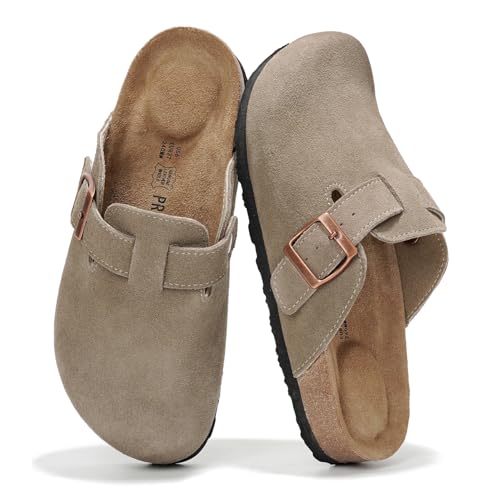 Project Cloud Genuine Leather Footbed Clogs for Women - Memory Foam Arch Support Slippers for Women - Trendy Slip-ons Women's Mules & Clogs Sandals (Benton,TaupeSuede, 8) - Image 1
