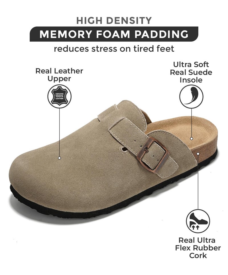 Project Cloud Genuine Leather Footbed Clogs for Women - Memory Foam Arch Support Slippers for Women - Trendy Slip-ons Women's Mules & Clogs Sandals (Benton,TaupeSuede, 8) - Image 2