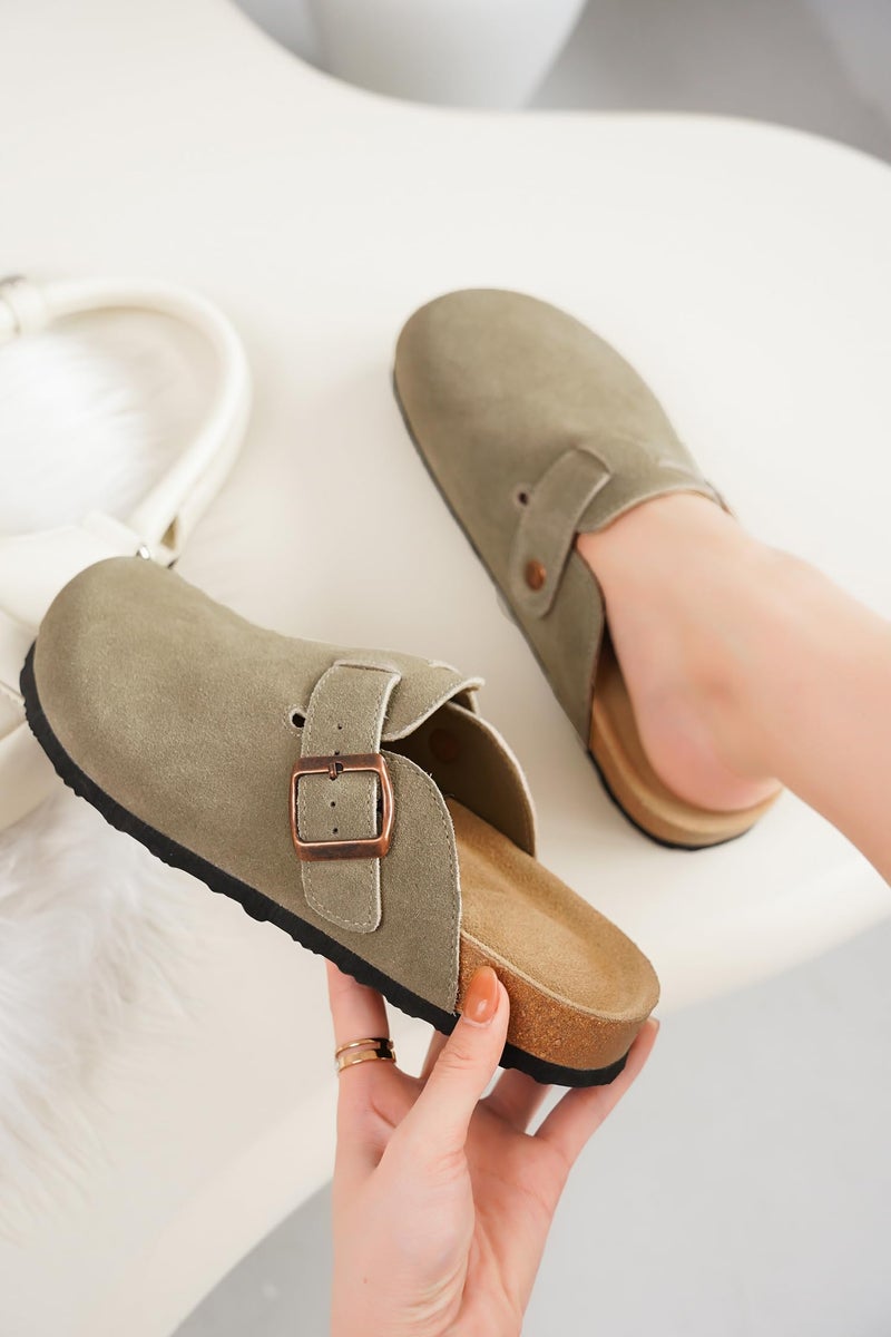 Project Cloud Genuine Leather Footbed Clogs for Women - Memory Foam Arch Support Slippers for Women - Trendy Slip-ons Women's Mules & Clogs Sandals (Benton,TaupeSuede, 8) - Image 5