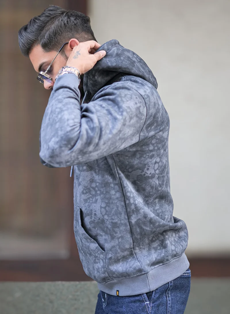 Maniac  Maniac Mens Spray Printed Hooded Neck Full Sleeve Lite Grey Loopnet Sweatshirt for Men | Best Price UAE
