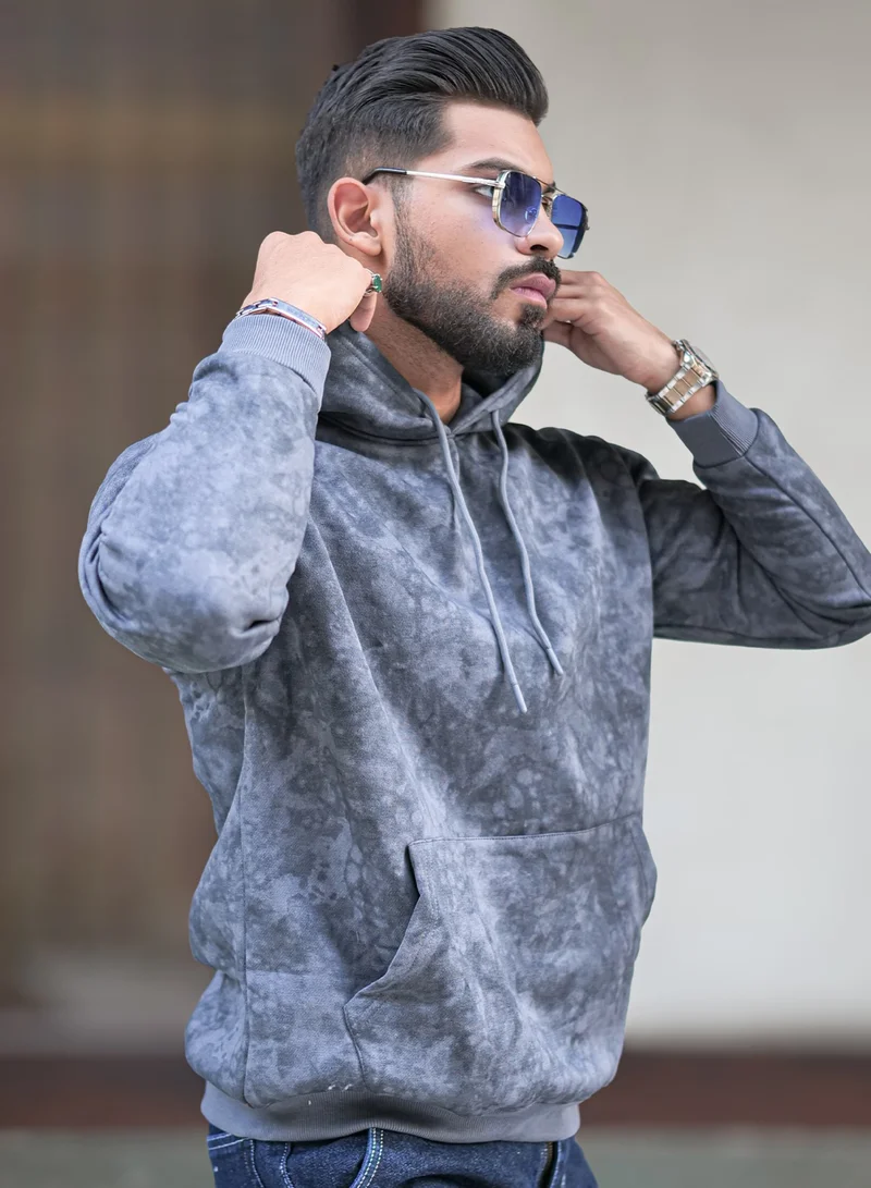 Maniac Maniac Mens Spray Printed Hooded Neck Full Sleeve Lite Grey Loopnet Sweatshirt