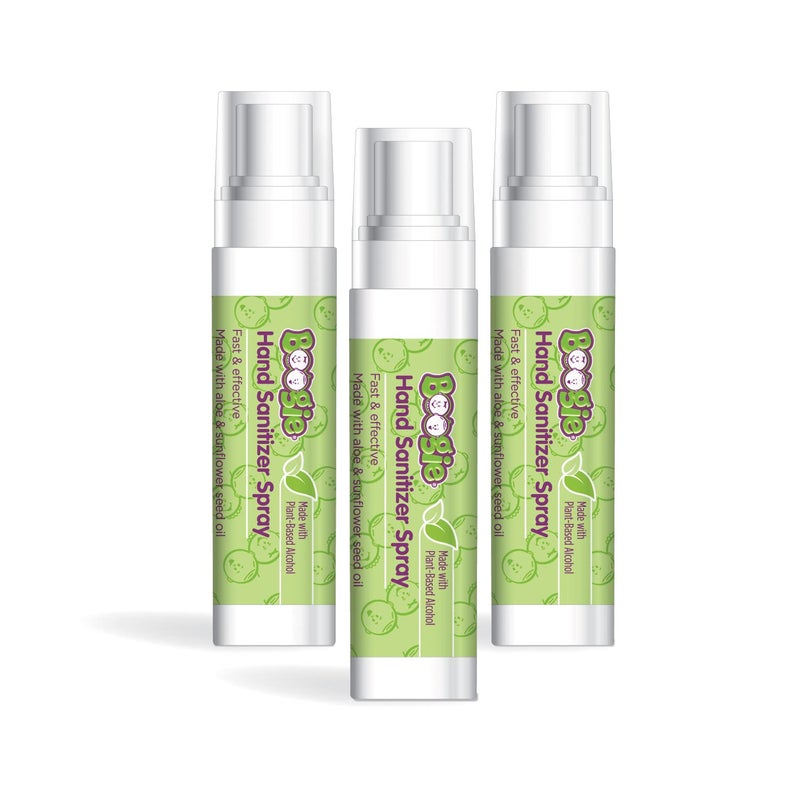 Boogie Wipes بخاخ مطهر يدين للأطفال والرضع من بوغي كيدز، رائع لحقيبة الحفاضات والحقائب المدرسية، يحتوي على كحول نباتي، مصنوع من الألوة وفيتامين E وزيت بذور عباد الشمس، 3 قطع (عبوة من 1) - Image 3