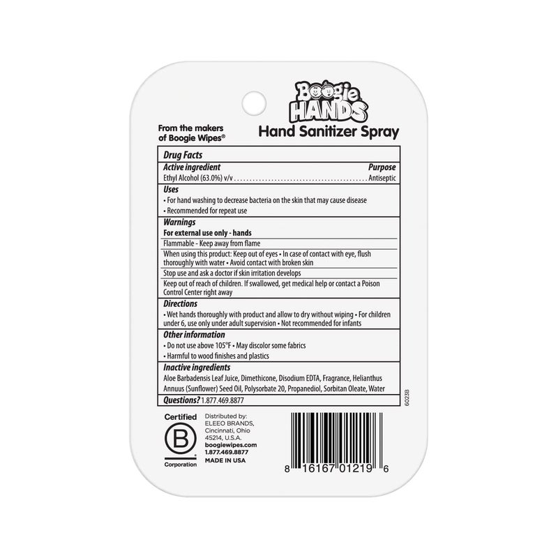 Boogie Wipes بخاخ مطهر يدين للأطفال والرضع من بوغي كيدز، رائع لحقيبة الحفاضات والحقائب المدرسية، يحتوي على كحول نباتي، مصنوع من الألوة وفيتامين E وزيت بذور عباد الشمس، 3 قطع (عبوة من 1) - Image 2