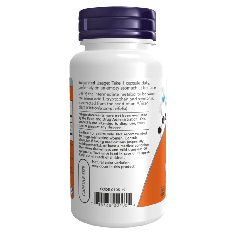 Now 5-HTP 100mg Vegetarian Capsules, Neurotransmitter Supplement For Mood Support, Pack of 60's - Image 3