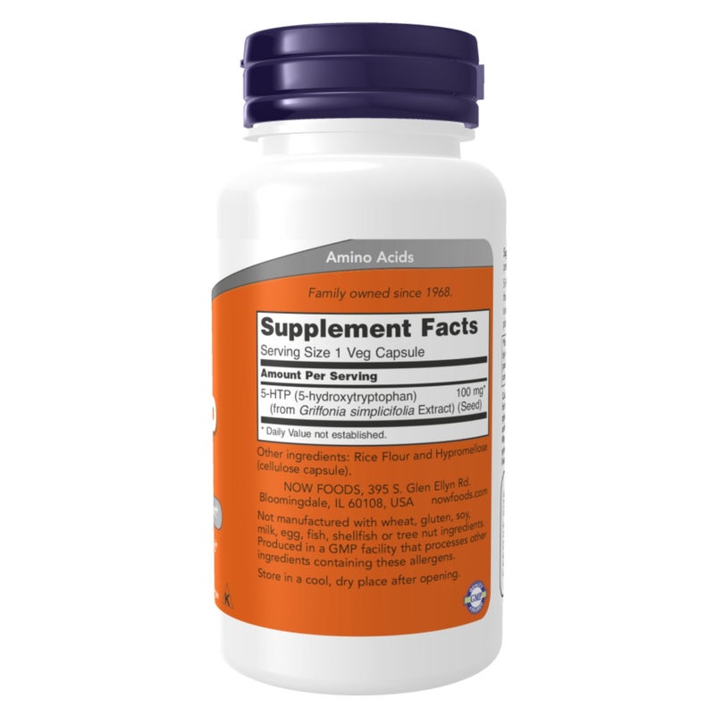 Now 5-HTP 100mg Vegetarian Capsules, Neurotransmitter Supplement For Mood Support, Pack of 60's - Image 2