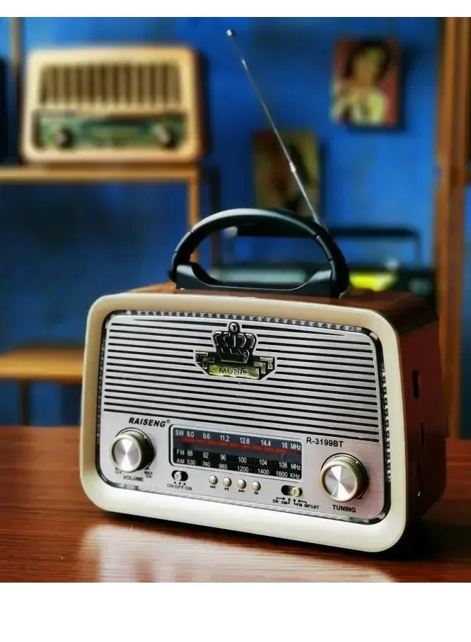 راديو محمول بتقنية البلوتوث – راديو FM/AM قابل لإعادة الشحن مع مكبر صوت، يدعم USB، بطاقة TF، وAUX – راديو لاسلكي للاستخدام المنزلي والخارجي والسفر - Image 1