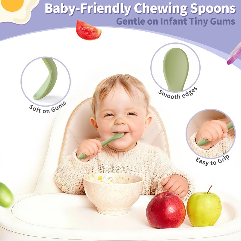 DRKIO 8-Piece Silicone Baby Spoons - Infant Spoons First Stage Self Feeding Baby Led Weaning Supplies Toddler Training Utensils Soft Chewable-Tip Bendable BPA-Free Dishwasher Safe Boil-proof - Image 3