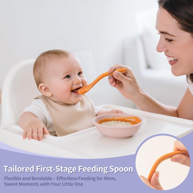 DRKIO 8-Piece Silicone Baby Spoons - Infant Spoons First Stage Self Feeding Baby Led Weaning Supplies Toddler Training Utensils Soft Chewable-Tip Bendable BPA-Free Dishwasher Safe Boil-proof - Image 4