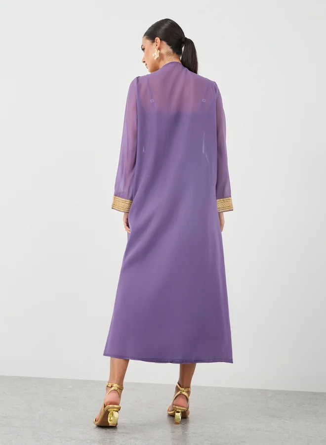تايك تو Take Two Lace Trim Open Front Kimono with Smocking Detail Dress Set