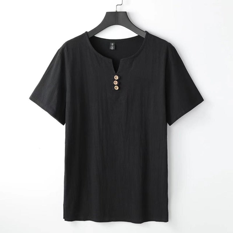 Summer Linen T-shirt Men's Chinese Style Cotton and Linen V-neck Men's Loose plus size Youth Short-sleeved Top Linen Clothes for Men - Image 5