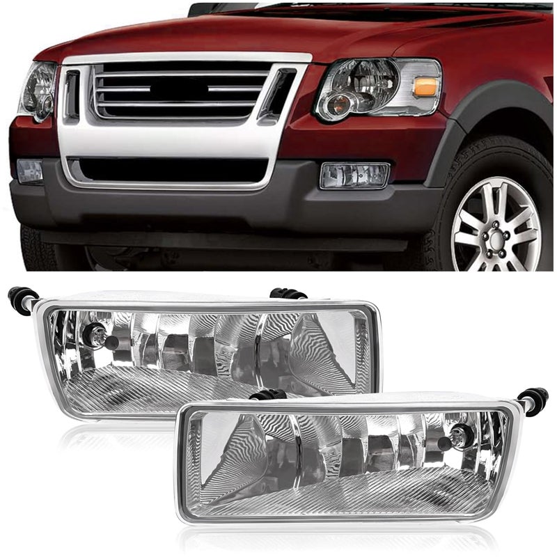 HECASA Fog Light Pair Compatible with 20062010 Ford ExplorerExplorer Sport Trac Halogen Fog Lamp wBulbs Replacement for FO2594100 FO2595100 6L2Z15201AA 6L2Z15200AA Clear Lens Left Right