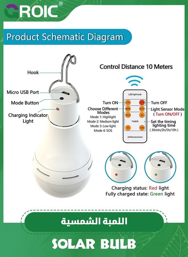 جرويك مصابيح كهربائية محمولة بالطاقة الشمسية، LED للطوارئ قابلة لإعادة الشحن عبر USB مع مؤقت عن بعد لسقيفة المشي لمسافات طويلة والتخييم وخيمة الإعصار وانقطاع الطاقة ومصابيح خارجية وداخلية للمنزل والحديقة - Image 2