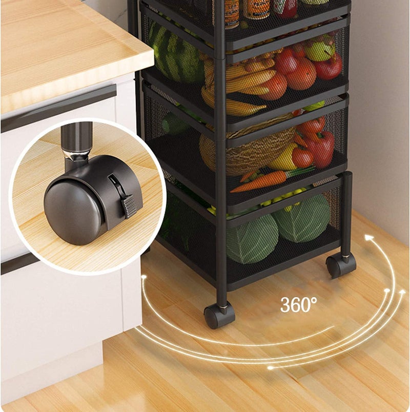 Spaceshoop Homes Element 4 Layer Metal Kitchen Trolley Kitchen Organizer Items Rotating Trolley for Kitchen Square Design for Fruits & Vegetable Onion Storage Kitchen Trolley Storage Rack with Wheels- Black - Image 4