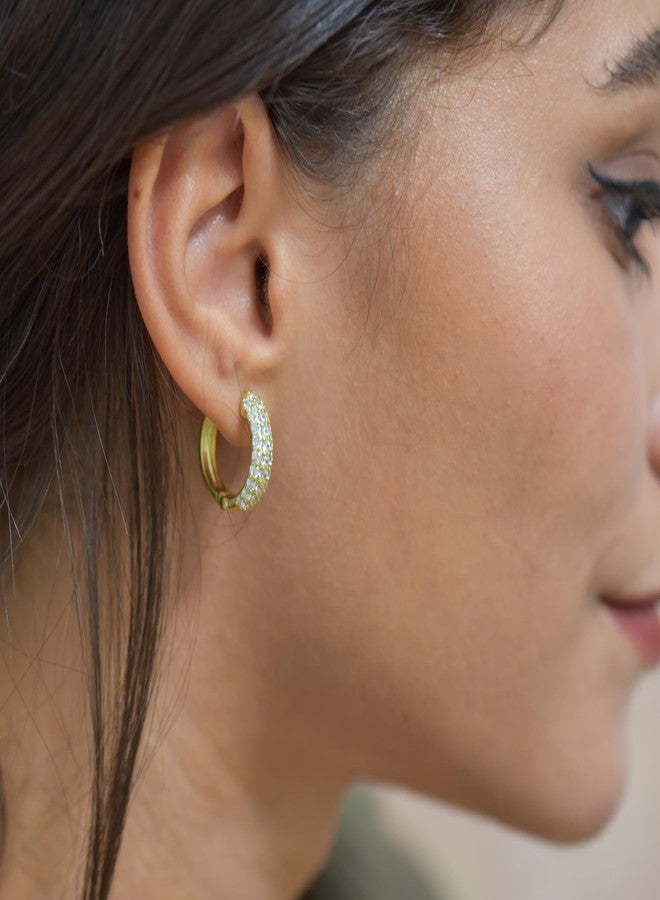 espere Bold CZ Hoops Small Thick Pave Huggies | 18K Gold Vermeil | Mini Wide Hoops CZ Gold Earrings for Women 15mm - Image 3