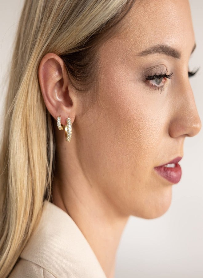 espere Bold CZ Hoops Small Thick Pave Huggies | 18K Gold Vermeil | Mini Wide Hoops CZ Gold Earrings for Women 15mm - Image 4