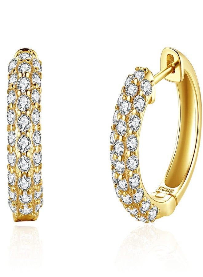 espere Bold CZ Hoops Small Thick Pave Huggies | 18K Gold Vermeil | Mini Wide Hoops CZ Gold Earrings for Women 15mm - Image 1