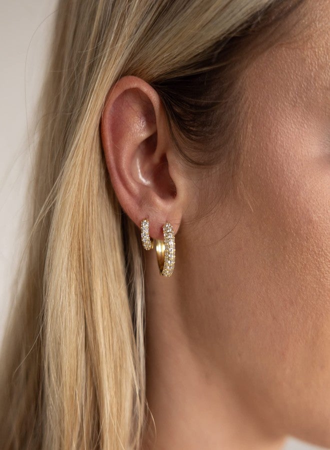 espere Bold CZ Hoops Small Thick Pave Huggies | 18K Gold Vermeil | Mini Wide Hoops CZ Gold Earrings for Women 15mm - Image 5