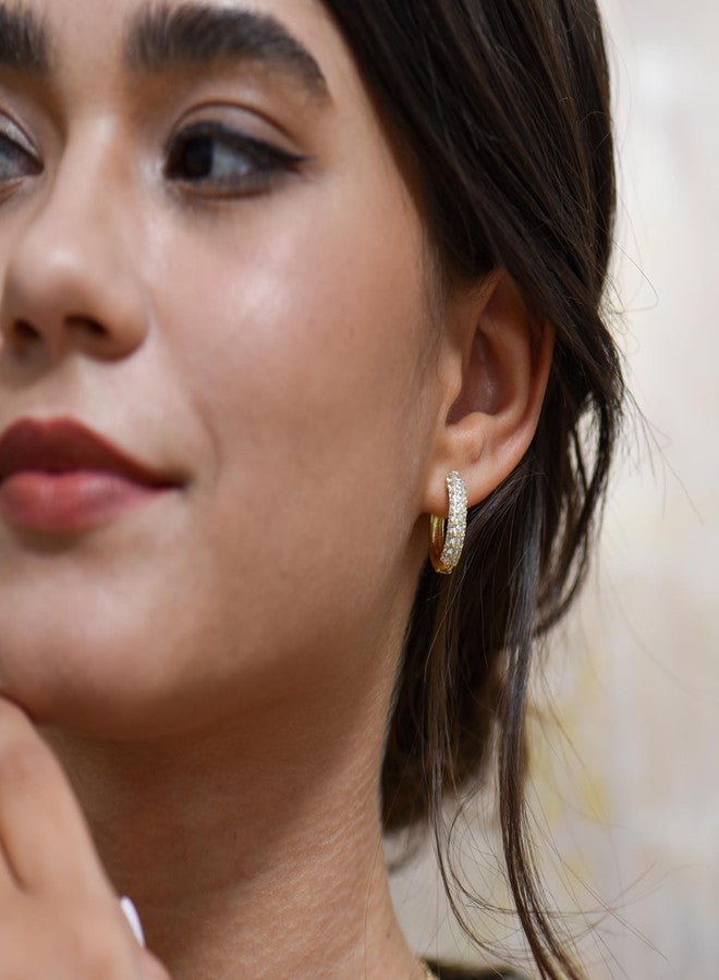 espere Bold CZ Hoops Small Thick Pave Huggies | 18K Gold Vermeil | Mini Wide Hoops CZ Gold Earrings for Women 15mm - Image 2