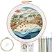 FONNUY Beach Ocean Embroidery Kit Cross Stitch Kits for Beginners Handmade Crafts with Printed Patterns for Beginner Adults Easy to Follow Color Thread Needlework 8 Hoop Coconut Tree - Image 2