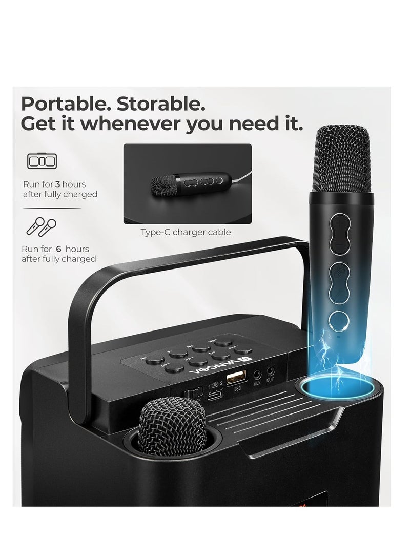 Machine with 2 Wireless Microphone, Bluetooth Portable Karaoke Speaker for Kids Adults, Party Karaoke Speaker with Led Light, Supports TF USB AUX BT Karaoke for Christmas Birthday Gift - Image 5